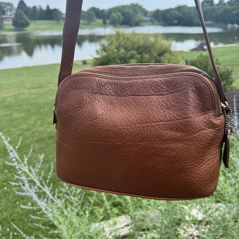 Vintage Coach 4914 ~ Natural Grain Double Zip Saddle Brn Leather Purse 90's READ